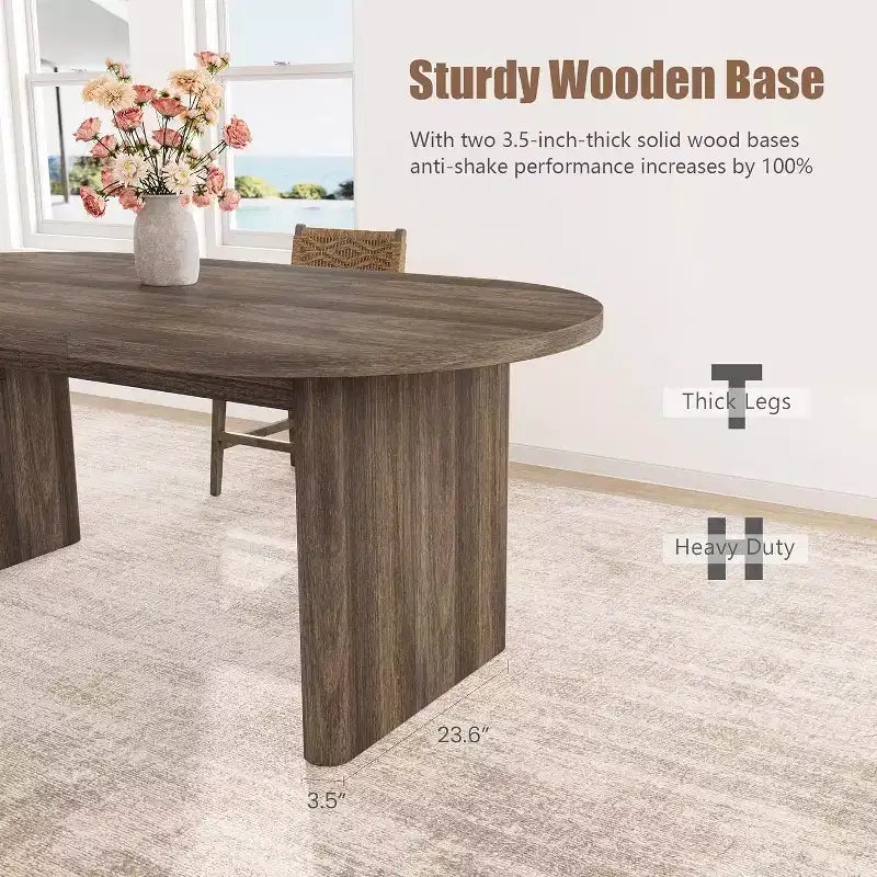 Tavolo da Pranzo Ovale Rustico da 180 cm per 6-8 Persone, Base in Legno Massiccio, Marrone