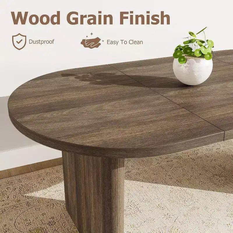 Tavolo da Pranzo Ovale Rustico da 180 cm per 6-8 Persone, Base in Legno Massiccio, Marrone