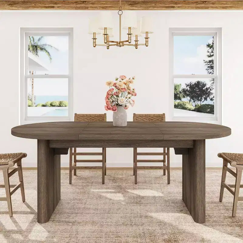 Tavolo da Pranzo Ovale Rustico da 180 cm per 6-8 Persone, Base in Legno Massiccio, Marrone