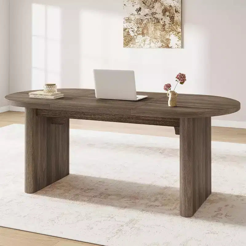 Tavolo da Pranzo Ovale Rustico da 180 cm per 6-8 Persone, Base in Legno Massiccio, Marrone