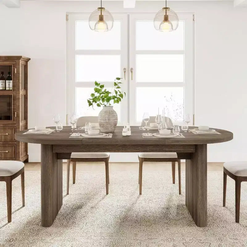 Tavolo da Pranzo Ovale Rustico da 180 cm per 6-8 Persone, Base in Legno Massiccio, Marrone