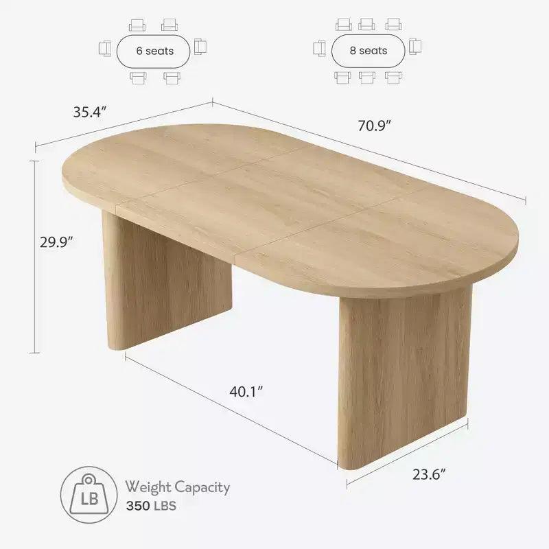 Tavolo da Pranzo Ovale Rustico da 180 cm per 6-8 Persone, Base in Legno Massiccio, Marrone