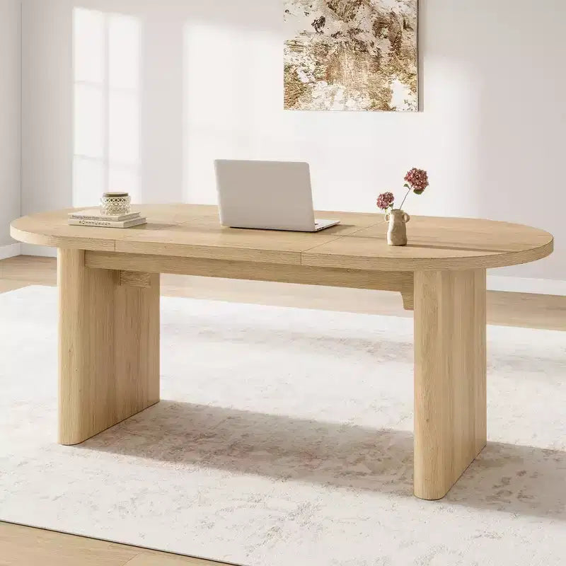 Tavolo da Pranzo Ovale Rustico da 180 cm per 6-8 Persone, Base in Legno Massiccio, Marrone