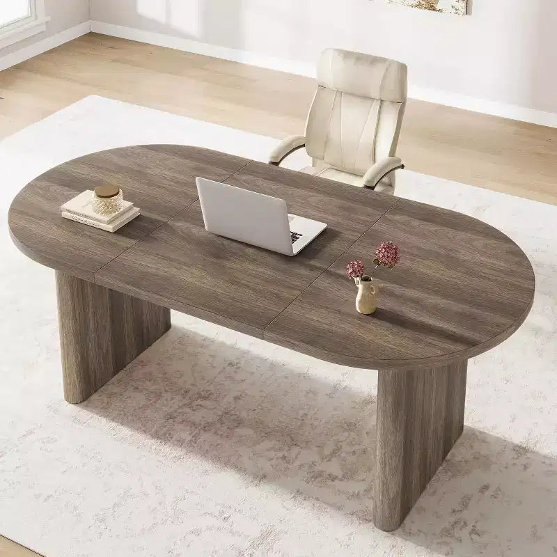 Tavolo da Pranzo Ovale Rustico da 180 cm per 6-8 Persone, Base in Legno Massiccio, Marrone