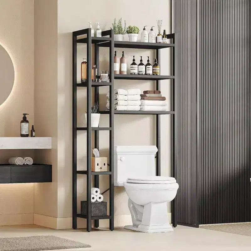 Scaffale Portaoggetti da Bagno Salvaspazio a 8 Ripiani, da Appoggiare Sopra al WC, Nero
