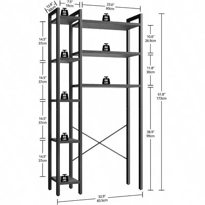Scaffale Portaoggetti da Bagno Salvaspazio a 8 Ripiani, da Appoggiare Sopra al WC, Nero