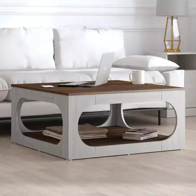 Tavolino da caffè quadrato moderno con ripiano aperto, 34,8 x 34,8 x 16,1 pollici, grigio