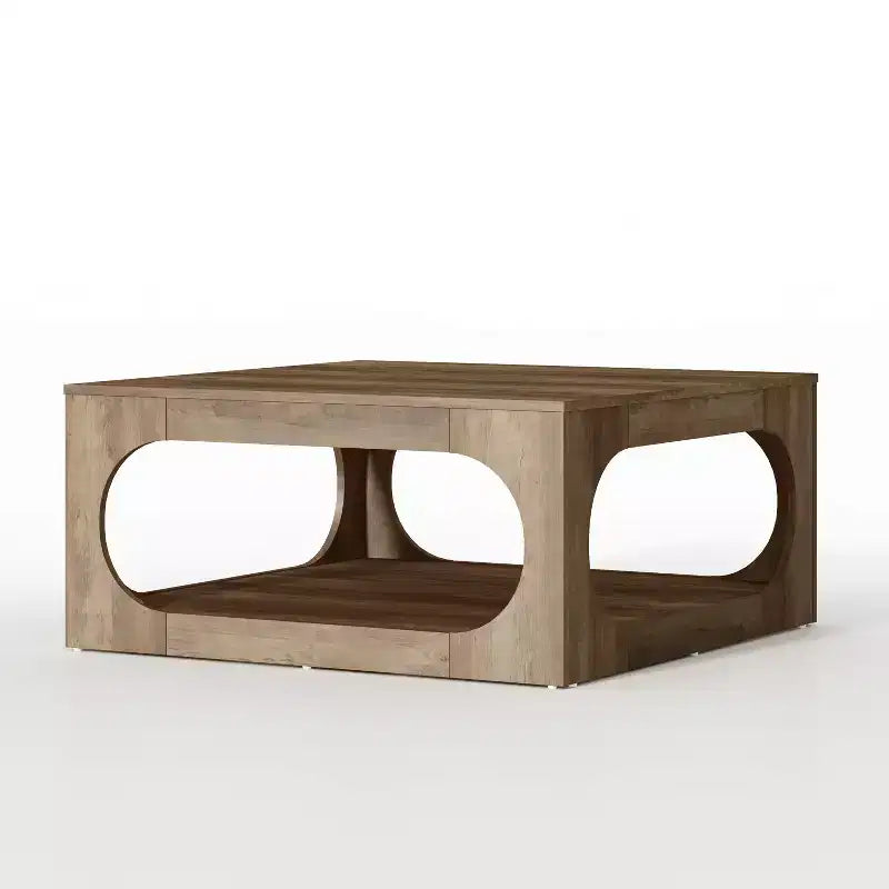 Tavolino da caffè quadrato moderno con ripiano aperto, 34,8 x 34,8 x 16,1 pollici, grigio