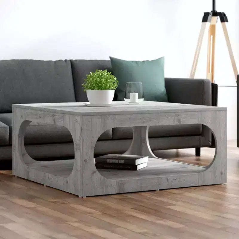 Tavolino da caffè quadrato moderno con ripiano aperto, 34,8 x 34,8 x 16,1 pollici, grigio