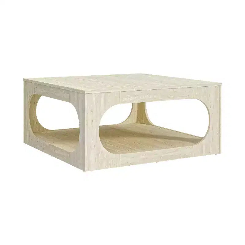 Tavolino da caffè quadrato moderno con ripiano aperto, 34,8 x 34,8 x 16,1 pollici, grigio