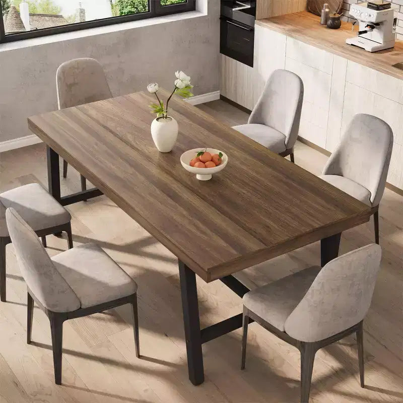 Tavolo da pranzo industriale da 179 cm per 6-8 persone, struttura in metallo, finitura marrone rustico
