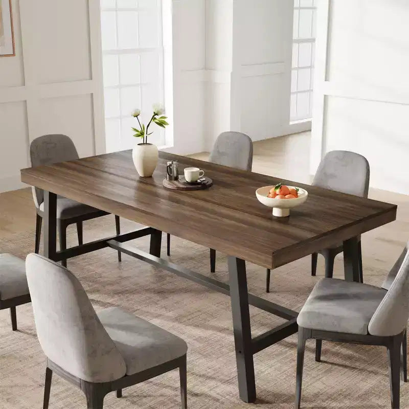 Tavolo da pranzo industriale da 179 cm per 6-8 persone, struttura in metallo, finitura marrone rustico