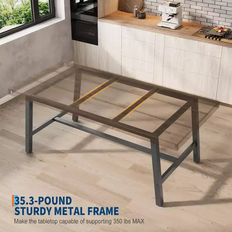 Tavolo da pranzo industriale da 179 cm per 6-8 persone, struttura in metallo, finitura marrone rustico