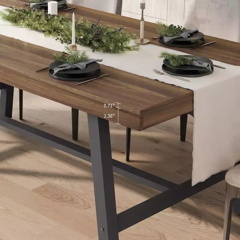 Tavolo da pranzo industriale da 179 cm per 6-8 persone, struttura in metallo, finitura marrone rustico