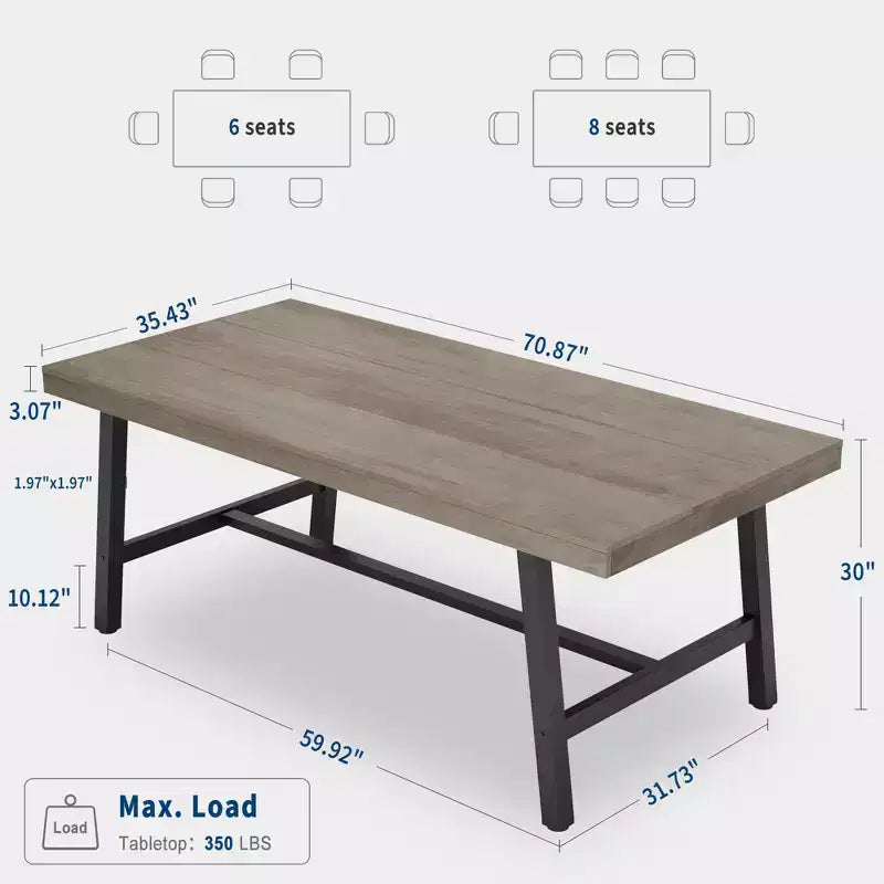 Tavolo da pranzo industriale da 179 cm per 6-8 persone, struttura in metallo, finitura marrone rustico