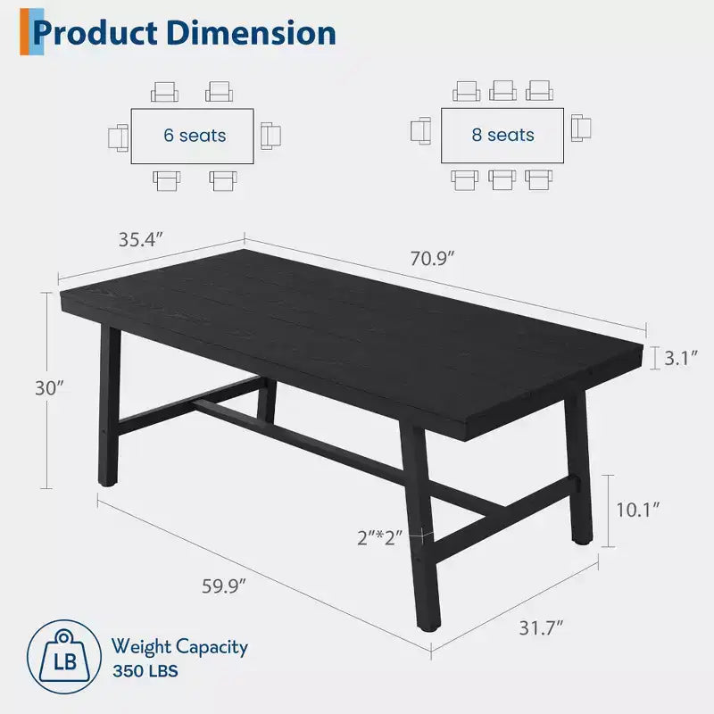 Tavolo da pranzo industriale da 179 cm per 6-8 persone, struttura in metallo, finitura marrone rustico