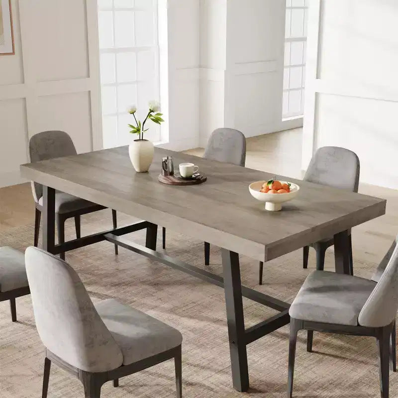 Tavolo da pranzo industriale da 179 cm per 6-8 persone, struttura in metallo, finitura marrone rustico