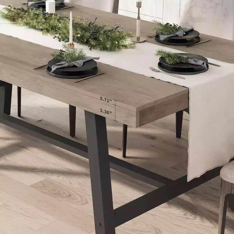 Tavolo da pranzo industriale da 179 cm per 6-8 persone, struttura in metallo, finitura marrone rustico