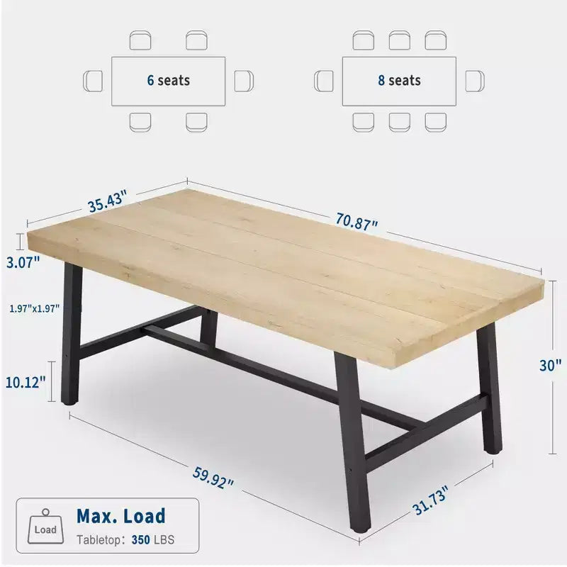 Tavolo da pranzo industriale da 179 cm per 6-8 persone, struttura in metallo, finitura marrone rustico