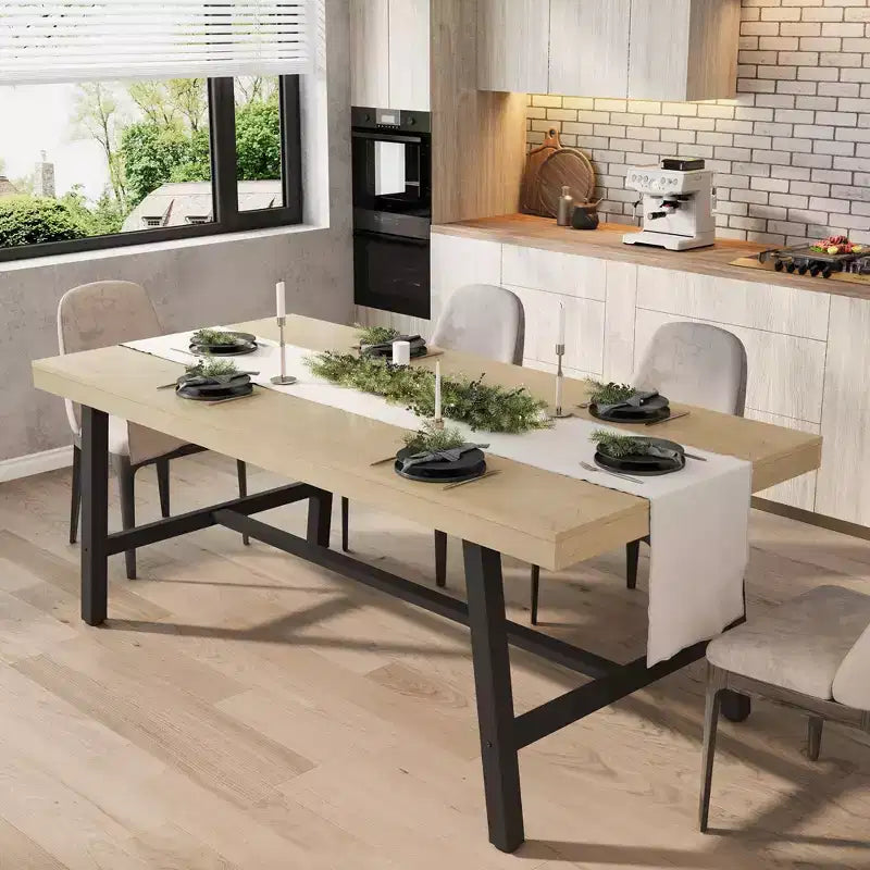 Tavolo da pranzo industriale da 179 cm per 6-8 persone, struttura in metallo, finitura marrone rustico