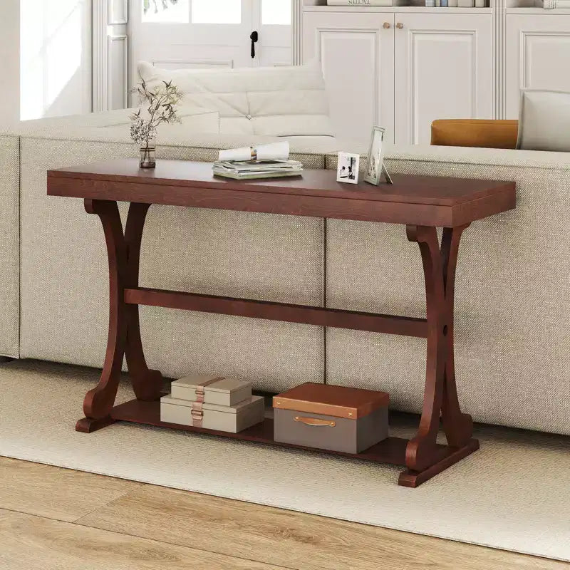 Tavolino Consolle Stretto Vintage con Ripiano Aperto, 132 cm