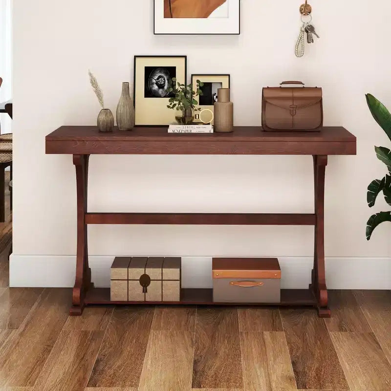Tavolino Consolle Stretto Vintage con Ripiano Aperto, 132 cm