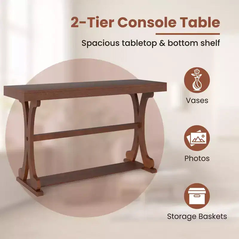Tavolino Consolle Stretto Vintage con Ripiano Aperto, 132 cm