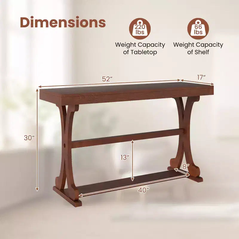 Tavolino Consolle Stretto Vintage con Ripiano Aperto, 132 cm