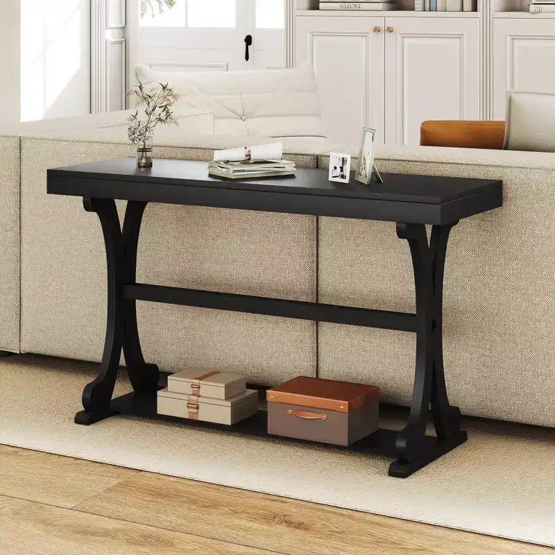 Tavolino Consolle Stretto Vintage con Ripiano Aperto, 132 cm