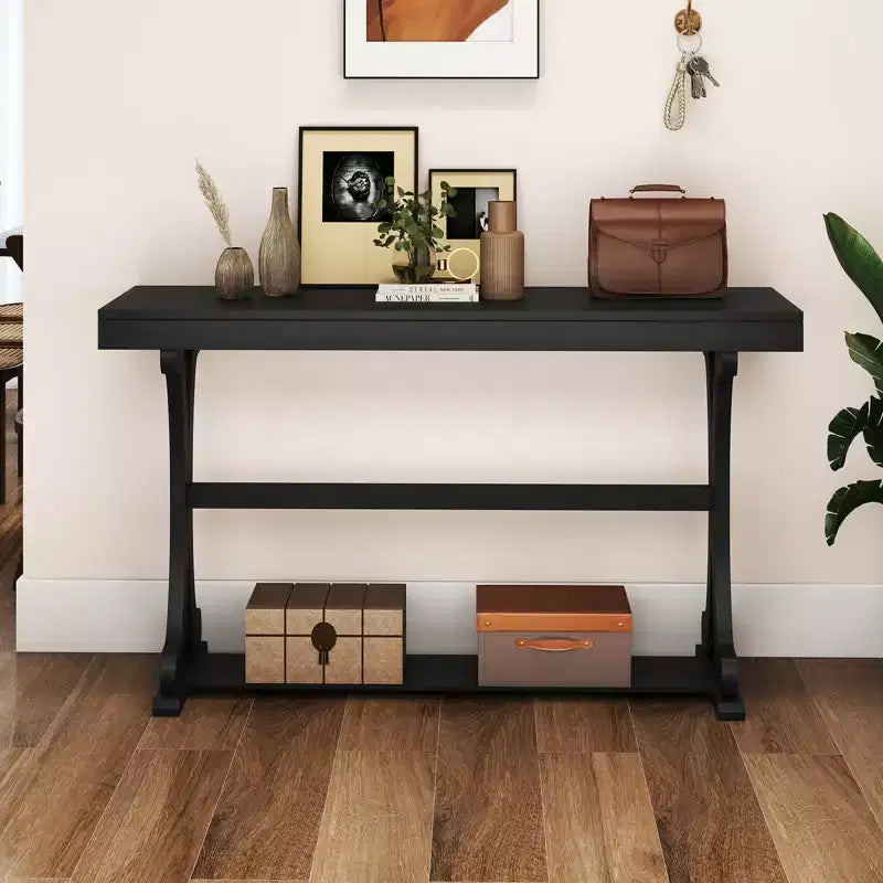 Tavolino Consolle Stretto Vintage con Ripiano Aperto, 132 cm