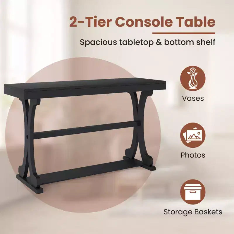 Tavolino Consolle Stretto Vintage con Ripiano Aperto, 132 cm