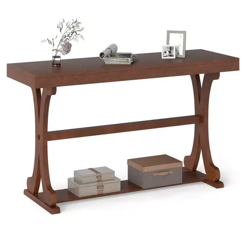 Tavolino Consolle Stretto Vintage con Ripiano Aperto, 132 cm