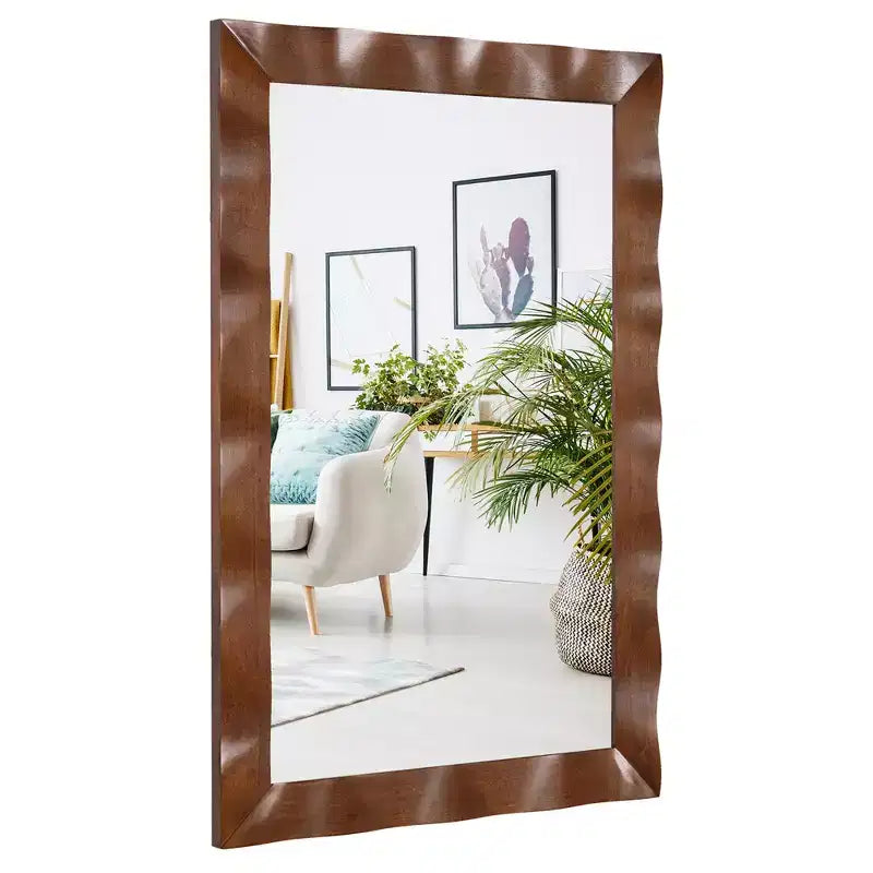 Specchio da parete a tema rustico da 42 x 28 pollici con cornice in legno di gomma massiccio