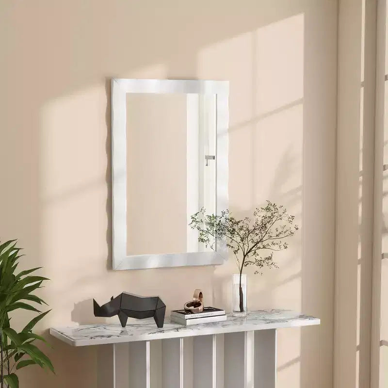 Specchio da parete a tema rustico da 42 x 28 pollici con cornice in legno di gomma massiccio