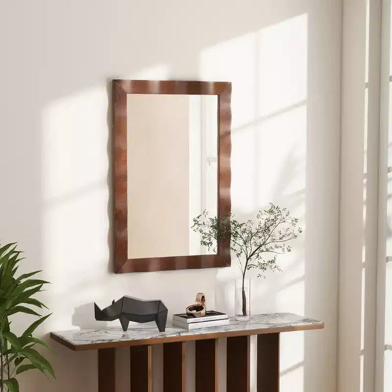 Specchio da parete a tema rustico da 42 x 28 pollici con cornice in legno di gomma massiccio