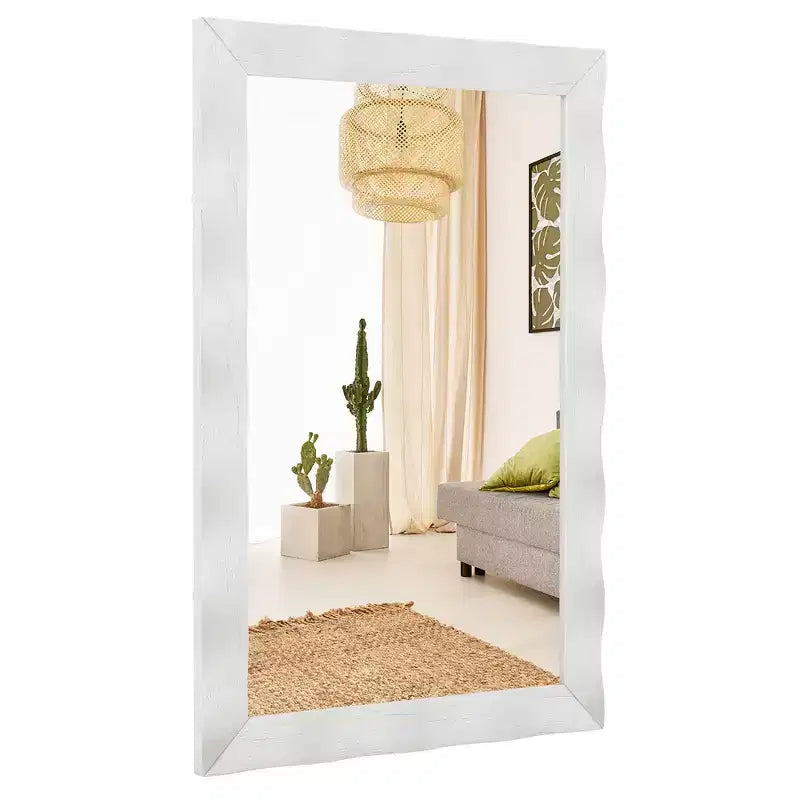 Specchio da parete a tema rustico da 42 x 28 pollici con cornice in legno di gomma massiccio