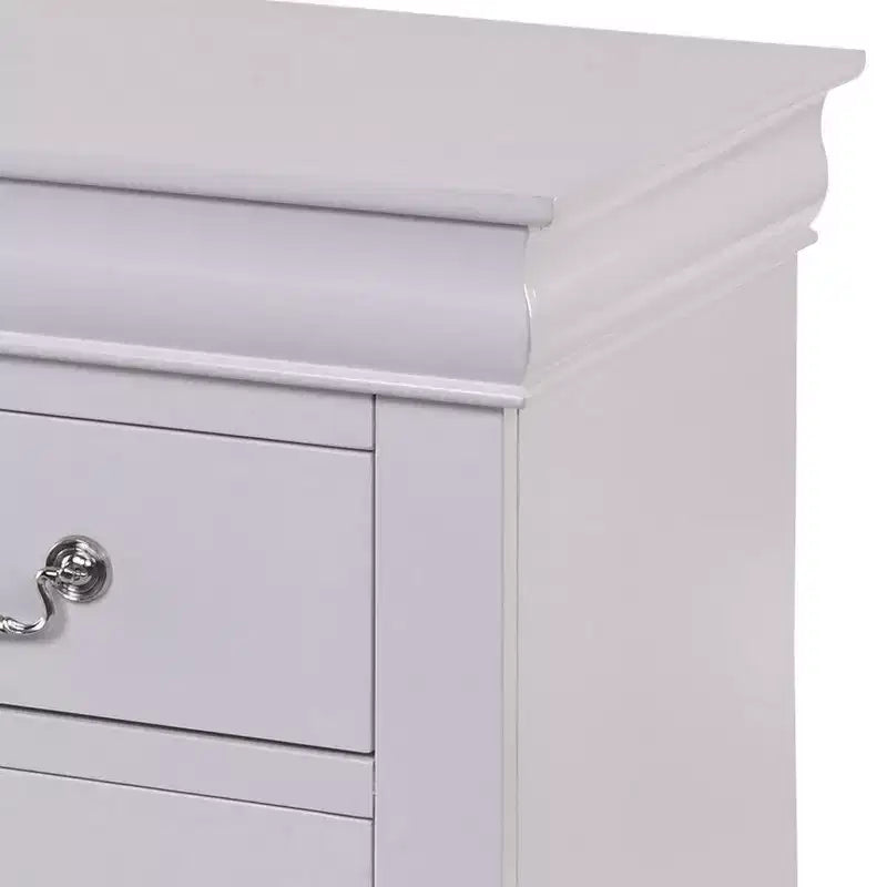 Comodino classico 24 pollici con 2 cassetti, maniglie a pendente, legno bianco