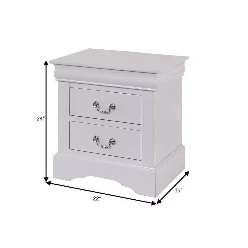 Comodino classico 24 pollici con 2 cassetti, maniglie a pendente, legno bianco