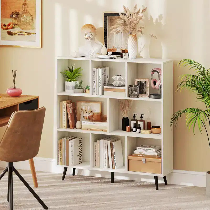 Libreria a 8 cubi, organizer a 3 livelli con 5 gambe in metallo