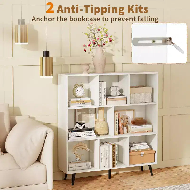 Libreria a 8 cubi, organizer a 3 livelli con 5 gambe in metallo