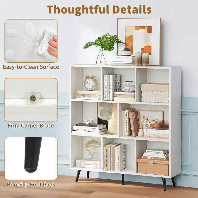 Libreria a 8 cubi, organizer a 3 livelli con 5 gambe in metallo