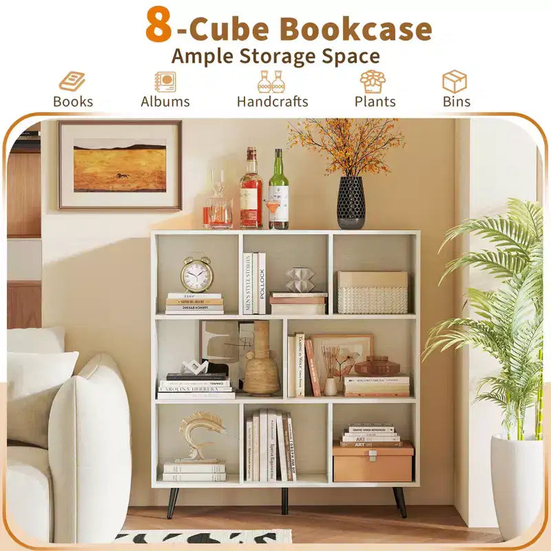 Libreria a 8 cubi, organizer a 3 livelli con 5 gambe in metallo