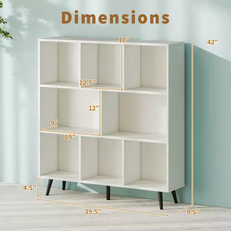 Libreria a 8 cubi, organizer a 3 livelli con 5 gambe in metallo