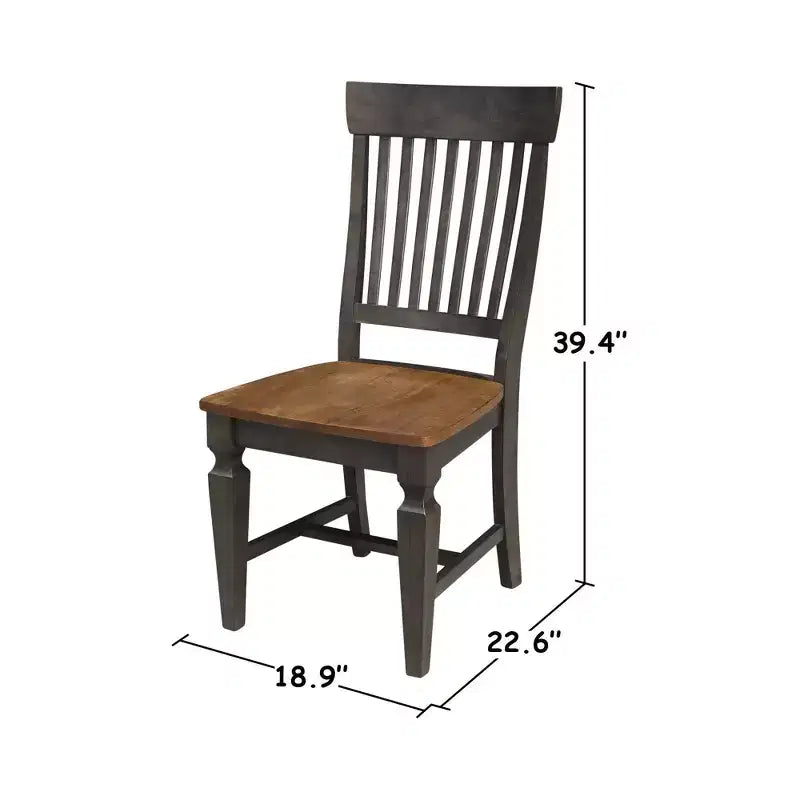 Set da 3 Pezzi Tavolo da Pranzo Rotondo da 42" con Doppia Prolunga a Goccia e 2 Sedie con Schienale a Sbarre Noce Americano/Carbone Lavato - International Concepts: Set Compatto in Parawood