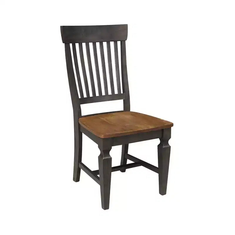 Set da 3 Pezzi Tavolo da Pranzo Rotondo da 42" con Doppia Prolunga a Goccia e 2 Sedie con Schienale a Sbarre Noce Americano/Carbone Lavato - International Concepts: Set Compatto in Parawood