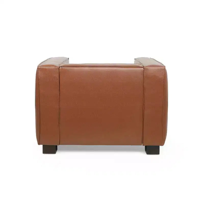 Poltrona club contemporanea in similpelle con design a smoking e gambe in legno di betulla