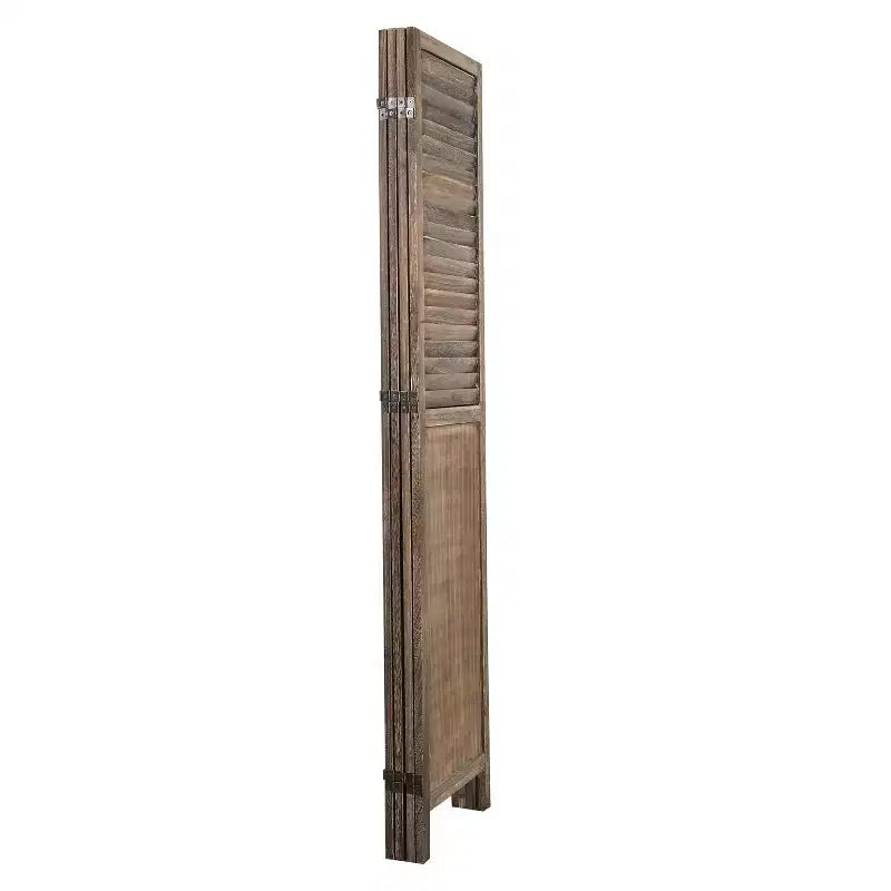 Divisorio Pieghevole a 4 Pannelli con Design a Doghe, Legno di Paulownia, Marrone