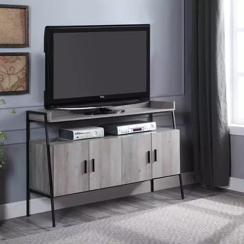 Acme Furniture 52" Samiya Porta TV per TV fino a 50" Rovere Grigio/Finitura Nera: Mobile Consolle con Schienale Aperto e Ante