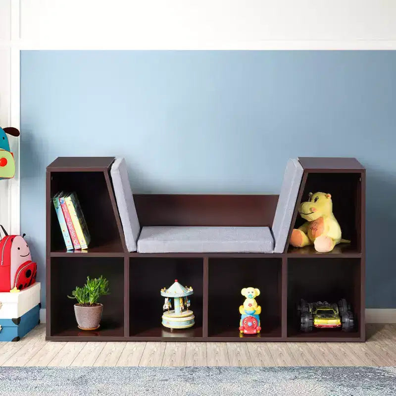 Costway Mobile Contenitore per Bambini a 6 Scomparti, Libreria con Cuscini, Scaffale da Lettura Multiuso Marrone