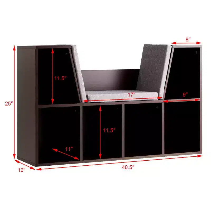 Costway Mobile Contenitore per Bambini a 6 Scomparti, Libreria con Cuscini, Scaffale da Lettura Multiuso Marrone